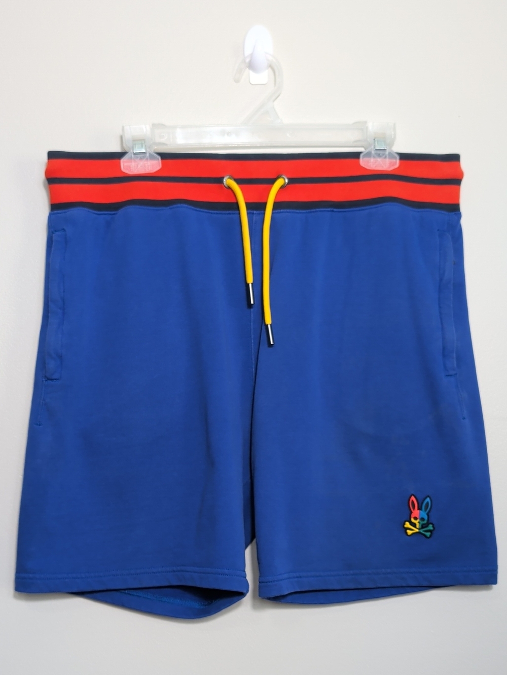Psycho Bunny Men's Blue Warwick Colorblock Logo French Terry Sweat Shorts Large